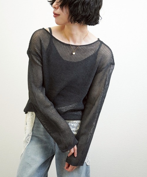 gossara(ゴサラ)の「【シアー感が魅力】キャミ付きシアーニット(ニット/セーター・レディース・グレー/チャコールグレー/ベージュ/スミクロ・FREE)」の3枚目の写真