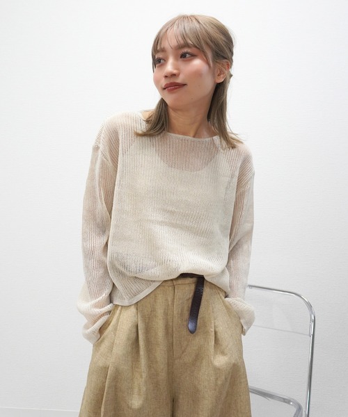gossara(ゴサラ)の「【シアー感が魅力】キャミ付きシアーニット(ニット/セーター・レディース・グレー/チャコールグレー/ベージュ/スミクロ・FREE)」の8枚目の写真