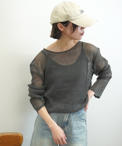 gossara(ゴサラ)の「【シアー感が魅力】キャミ付きシアーニット(ニット/セーター・レディース・グレー/チャコールグレー/ベージュ/スミクロ・FREE)」の21枚目の写真