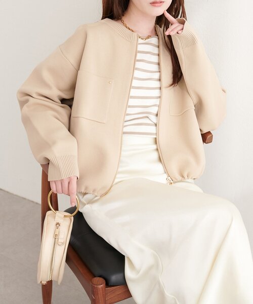 natural couture(ナチュラルクチュール)の「ニットジップブルゾン(ブルゾン・レディース・オフホワイト/ベージュ/ブラック/サックスブルー・FREE)」の3枚目の写真