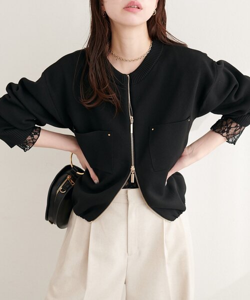 natural couture(ナチュラルクチュール)の「ニットジップブルゾン(ブルゾン・レディース・オフホワイト/ベージュ/ブラック/サックスブルー・FREE)」の9枚目の写真