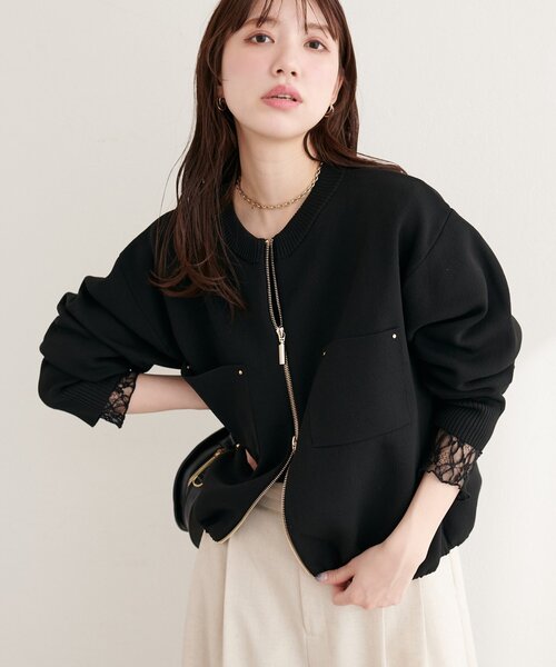 natural couture(ナチュラルクチュール)の「ニットジップブルゾン(ブルゾン・レディース・オフホワイト/ベージュ/ブラック/サックスブルー・FREE)」の10枚目の写真