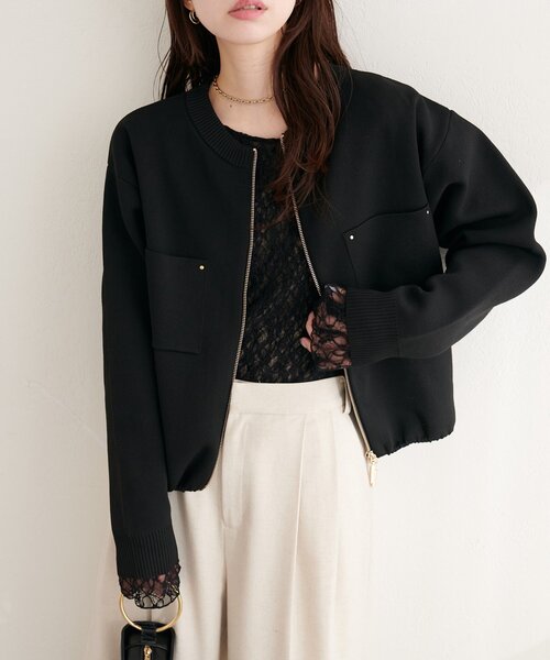 natural couture(ナチュラルクチュール)の「ニットジップブルゾン(ブルゾン・レディース・オフホワイト/ベージュ/ブラック/サックスブルー・FREE)」の11枚目の写真