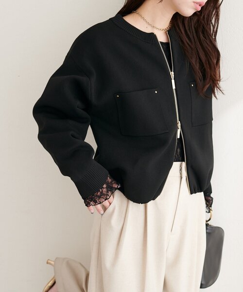 natural couture(ナチュラルクチュール)の「ニットジップブルゾン(ブルゾン・レディース・オフホワイト/ベージュ/ブラック/サックスブルー・FREE)」の12枚目の写真