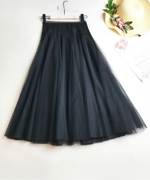 AMELY（エミリー）の「チュール ロングスカート（スカート・レディース・グレー/ピンク/ブラック/ベージュ・フリー）」の2枚目の写真