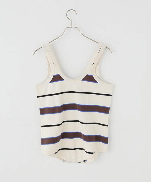 plage（プラージュ）の「《一部店舗・WEB限定》TANC TOKYO / タンクトウキョウ PIQUET BORDER TANK ロンパース（タンクトップ・レディース・アイボリー・FREE）」の2枚目の写真