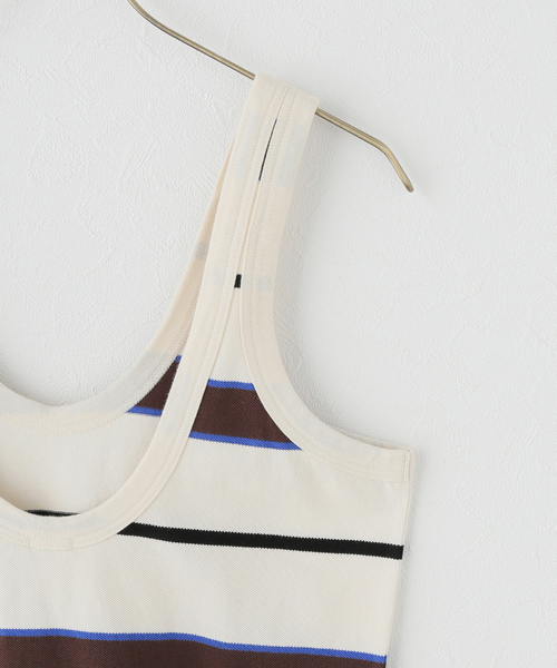 plage（プラージュ）の「《一部店舗・WEB限定》TANC TOKYO / タンクトウキョウ PIQUET BORDER TANK ロンパース（タンクトップ・レディース・アイボリー・FREE）」の3枚目の写真