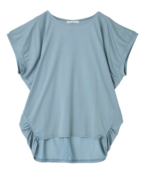 Julier Yoga and Relax（ジュリエヨガアンドリラックス）の「Julier マイクロ天竺ドレープトップス（Tシャツ/カットソー・レディース・ブラック/ホワイト/ライトブルーグレー・FREE）」の3枚目の写真