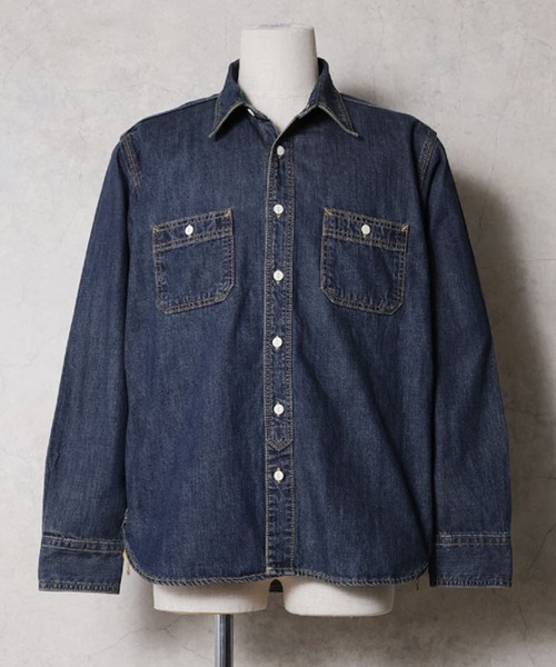 HOUSTON(ヒューストン)の「HOUSTON ヒューストン USA COTTON DENIM WORK SHIRT USAコットン デニム ワークシャツ(シャツ/ブラウス・メンズ・ライトインディゴブルー/ワンウォッシュ/インディゴブルー・XL/L/M)」の2枚目の写真
