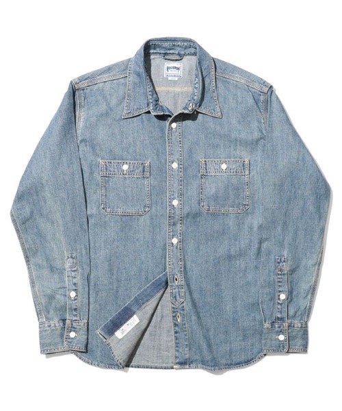 HOUSTON(ヒューストン)の「HOUSTON ヒューストン USA COTTON DENIM WORK SHIRT USAコットン デニム ワークシャツ(シャツ/ブラウス・メンズ・ライトインディゴブルー/ワンウォッシュ/インディゴブルー・XL/L/M)」の5枚目の写真