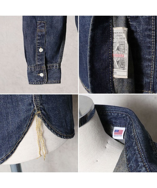 HOUSTON(ヒューストン)の「HOUSTON ヒューストン USA COTTON DENIM WORK SHIRT USAコットン デニム ワークシャツ(シャツ/ブラウス・メンズ・ライトインディゴブルー/ワンウォッシュ/インディゴブルー・XL/L/M)」の13枚目の写真