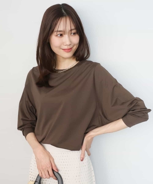 MK MICHEL KLEIN(エムケーミッシェルクラン)の「シルケット天竺リラックスカットソー/接触冷感/洗える(Tシャツ/カットソー・レディース・ターコイズブルー/ブラウン/ホワイト・38)」の3枚目の写真