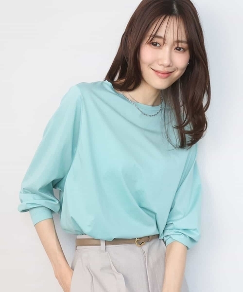 MK MICHEL KLEIN(エムケーミッシェルクラン)の「シルケット天竺リラックスカットソー/接触冷感/洗える(Tシャツ/カットソー・レディース・ターコイズブルー/ブラウン/ホワイト・38)」の1枚目の写真