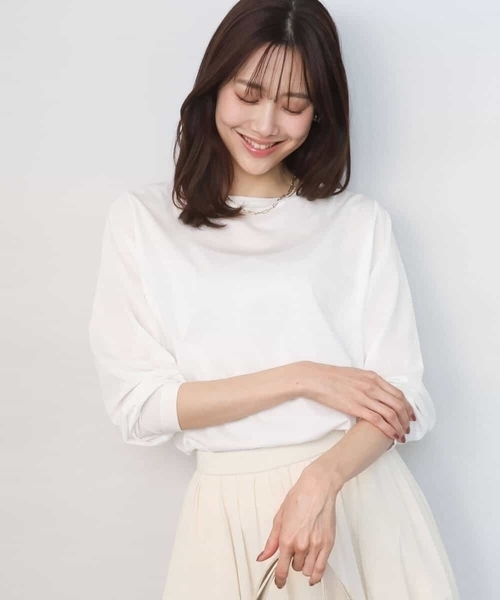 MK MICHEL KLEIN(エムケーミッシェルクラン)の「シルケット天竺リラックスカットソー/接触冷感/洗える(Tシャツ/カットソー・レディース・ターコイズブルー/ブラウン/ホワイト・38)」の22枚目の写真
