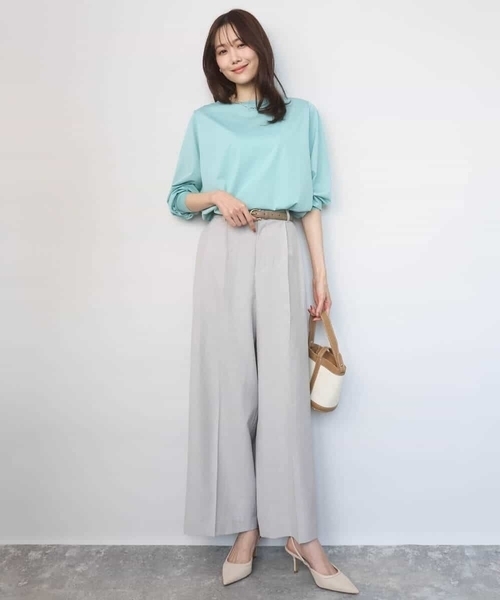 MK MICHEL KLEIN(エムケーミッシェルクラン)の「シルケット天竺リラックスカットソー/接触冷感/洗える(Tシャツ/カットソー・レディース・ターコイズブルー/ブラウン/ホワイト・38)」の16枚目の写真