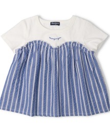 moujonjon（ムージョンジョン）の「ストライプ切替半袖Tシャツ（Tシャツ/カットソー）」