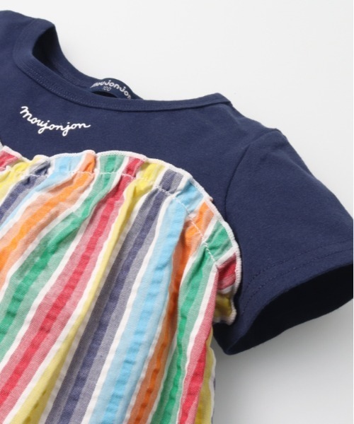 Moujonjon(ムージョンジョン)の「ストライプ切替半袖Tシャツ(Tシャツ/カットソー・キッズ・ホワイト/ネイビー・80/90/100/110/120/130/140)」の4枚目の写真