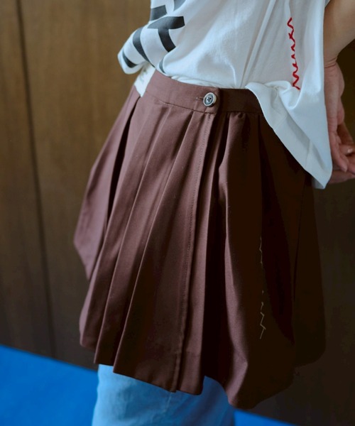 common gull products.(コモンガルプロダクツ)の「未完成の温度がするラッププリーツスカート(スカート・レディース・杢グレー/ダークブラウン・MEDIUM/SMALL)」の6枚目の写真