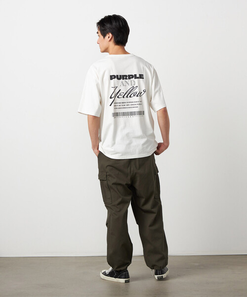 Purple&Yellow(パープルアンドイエロー)の「バックプリント フロスト半袖Tシャツ(Tシャツ/カットソー・メンズ・ブルー/ブラック/レッド/ホワイト・MEDIUM/LARGE/SMALL)」の6枚目の写真