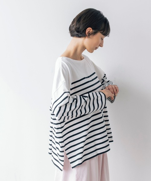 studio CLIP（スタディオクリップ）の「《natural by clip》コットンパネルボーダーゆるプルオーバー（Tシャツ/カットソー・レディース・その他2/ブルー/その他1・FREE）」の3枚目の写真