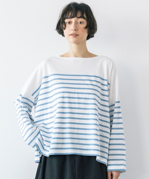 studio CLIP（スタディオクリップ）の「《natural by clip》コットンパネルボーダーゆるプルオーバー（Tシャツ/カットソー・レディース・その他2/ブルー/その他1・FREE）」の2枚目の写真