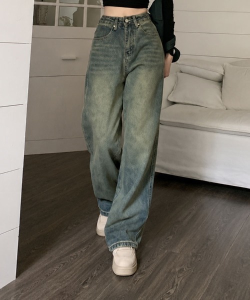 mielu(ミエル)の「ヴィンテージストレートデニム(デニムパンツ・レディース・ブルー・MEDIUM/LARGE/X-LARGE)」の1枚目の写真