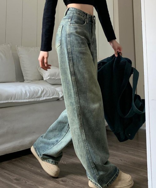 mielu(ミエル)の「ヴィンテージストレートデニム(デニムパンツ・レディース・ブルー・MEDIUM/LARGE/X-LARGE)」の2枚目の写真