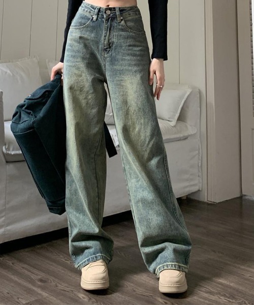 mielu(ミエル)の「ヴィンテージストレートデニム(デニムパンツ・レディース・ブルー・MEDIUM/LARGE/X-LARGE)」の4枚目の写真