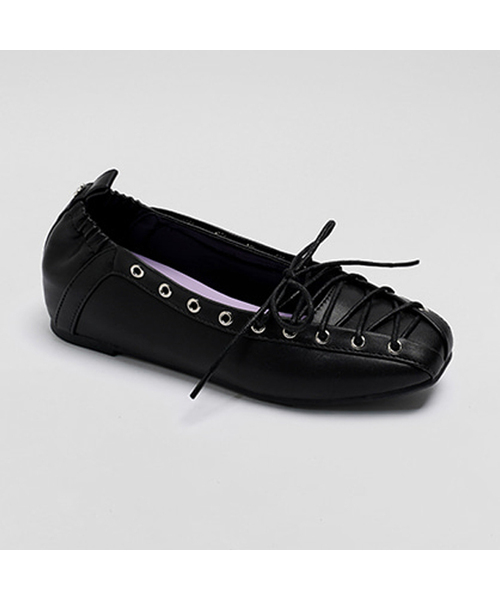 CHAAKAN(チャカン靴)の「ジョリー レースアップ キ高さフラット PLLTS1i102 (3.5cm)(バレエシューズ・レディース・ホワイト/ブラック・24cm/23.5cm/23cm/22.5cm/25cm/24.5cm)」の1枚目の写真