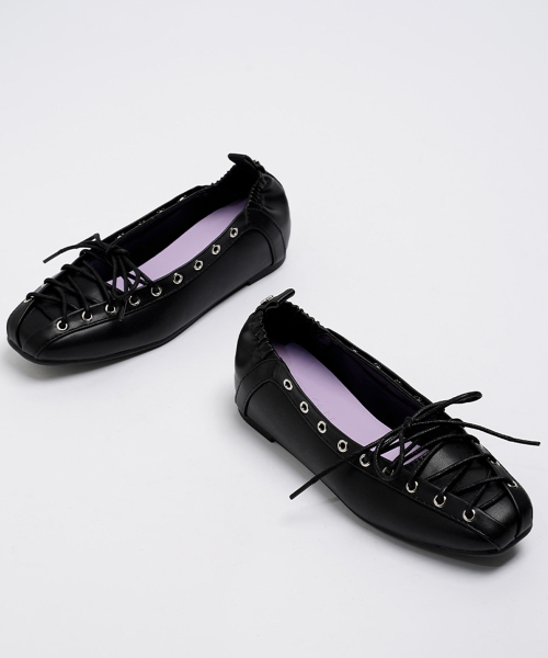 CHAAKAN(チャカン靴)の「ジョリー レースアップ キ高さフラット PLLTS1i102 (3.5cm)(バレエシューズ・レディース・ホワイト/ブラック・24cm/23.5cm/23cm/22.5cm/25cm/24.5cm)」の5枚目の写真