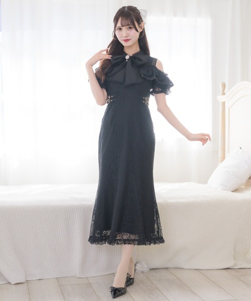 JaneMarpleピューリタンカラー　レース襟　ワンピース　ロリータ　ブラック 肩開き総レースワンピース（ワンピース）｜couture BY ROJITA