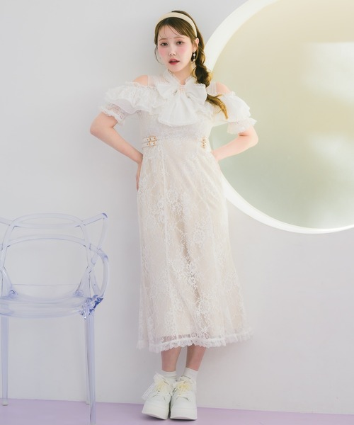 couture BY ROJITA(クチュールバイロジータ)の「肩開き総レースワンピース(ワンピース・レディース・ホワイト/パープル/ブラック・FREE)」の5枚目の写真