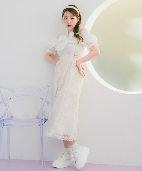 couture BY ROJITA(クチュールバイロジータ)の「肩開き総レースワンピース(ワンピース・レディース・ホワイト/パープル/ブラック・FREE)」の7枚目の写真