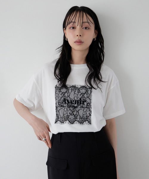 LIAN（リアン）の「【UVカット＆接触冷感】レースレイヤードロゴTシャツ（Tシャツ/カットソー・レディース・オフホワイト/チャコールグレー/ブラック・FREE）」の4枚目の写真