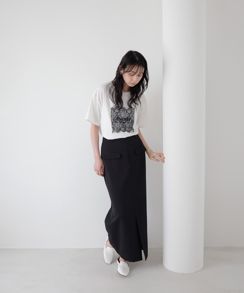 LIAN（リアン）の「【UVカット＆接触冷感】レースレイヤードロゴTシャツ（Tシャツ/カットソー・レディース・オフホワイト/チャコールグレー/ブラック・FREE）」の6枚目の写真