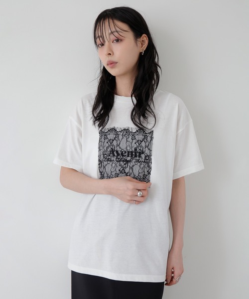 LIAN（リアン）の「【UVカット＆接触冷感】レースレイヤードロゴTシャツ（Tシャツ/カットソー・レディース・オフホワイト/チャコールグレー/ブラック・FREE）」の7枚目の写真