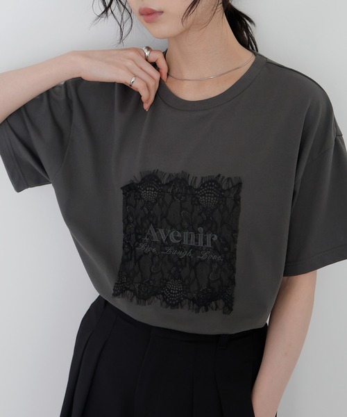 LIAN（リアン）の「【UVカット＆接触冷感】レースレイヤードロゴTシャツ（Tシャツ/カットソー・レディース・オフホワイト/チャコールグレー/ブラック・FREE）」の8枚目の写真