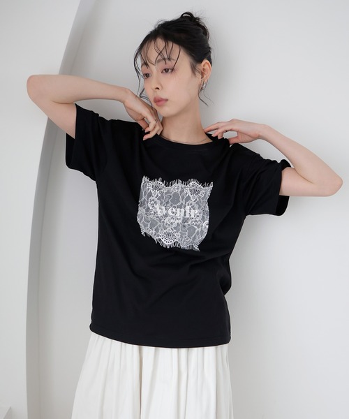 UVカット＆接触冷感】レースレイヤードロゴTシャツ（Tシャツ