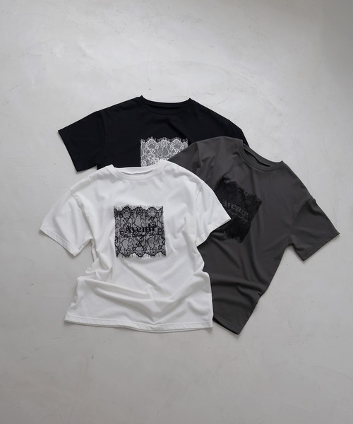 LIAN（リアン）の「【UVカット＆接触冷感】レースレイヤードロゴTシャツ（Tシャツ/カットソー・レディース・オフホワイト/チャコールグレー/ブラック・FREE）」の18枚目の写真