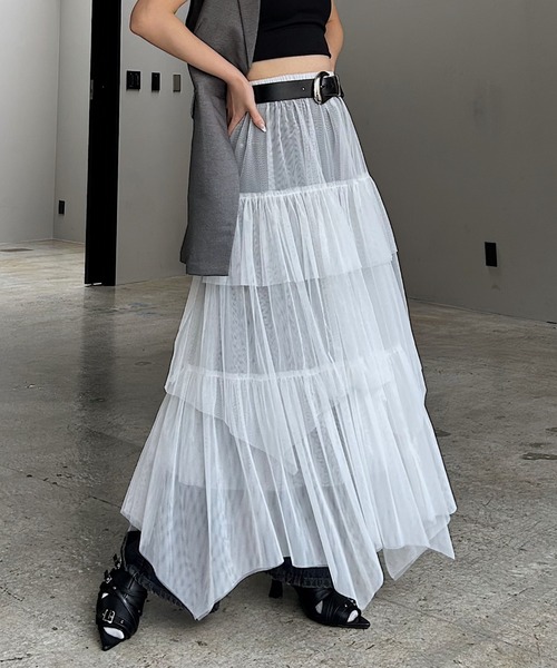 PAGEBOY（ページボーイ）の「チュールフリルスカート 【ペチコート付き・ウエストゴム】（スカート・レディース・チェリーレッド/ブラック/オフホワイト・FREE）」の2枚目の写真