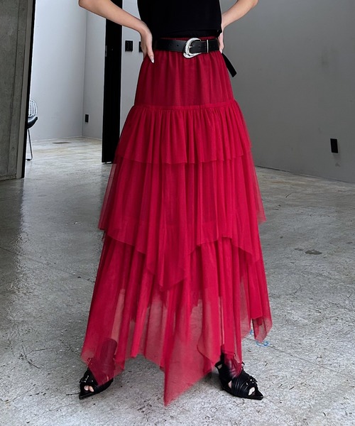 PAGEBOY（ページボーイ）の「チュールフリルスカート 【ペチコート付き・ウエストゴム】（スカート・レディース・チェリーレッド/ブラック/オフホワイト・FREE）」の3枚目の写真