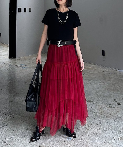 PAGEBOY（ページボーイ）の「チュールフリルスカート 【ペチコート付き・ウエストゴム】（スカート・レディース・チェリーレッド/ブラック/オフホワイト・FREE）」の6枚目の写真