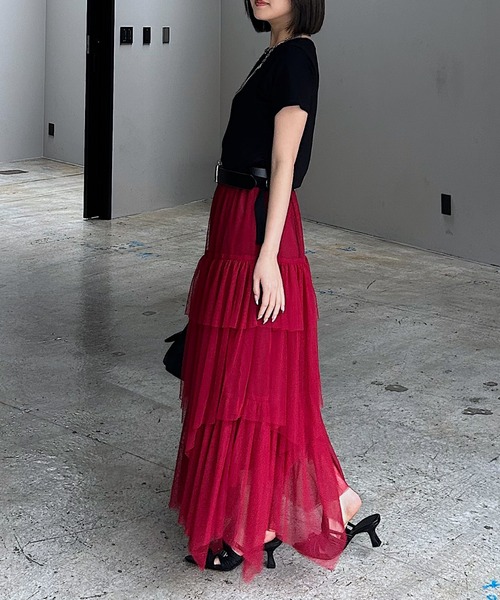 PAGEBOY（ページボーイ）の「チュールフリルスカート 【ペチコート付き・ウエストゴム】（スカート・レディース・チェリーレッド/ブラック/オフホワイト・FREE）」の7枚目の写真