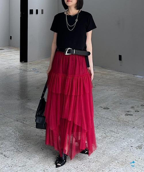 PAGEBOY（ページボーイ）の「チュールフリルスカート 【ペチコート付き・ウエストゴム】（スカート・レディース・チェリーレッド/ブラック/オフホワイト・FREE）」の8枚目の写真