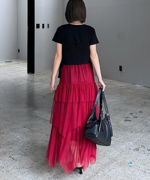 PAGEBOY（ページボーイ）の「チュールフリルスカート 【ペチコート付き・ウエストゴム】（スカート・レディース・チェリーレッド/ブラック/オフホワイト・FREE）」の9枚目の写真