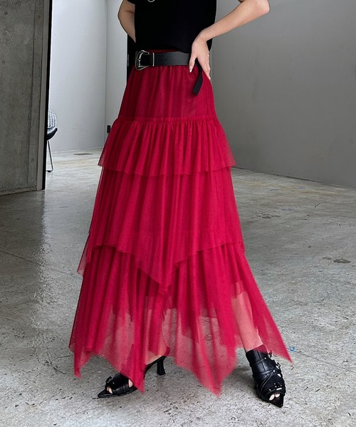 PAGEBOY（ページボーイ）の「チュールフリルスカート 【ペチコート付き・ウエストゴム】（スカート・レディース・チェリーレッド/ブラック/オフホワイト・FREE）」の4枚目の写真