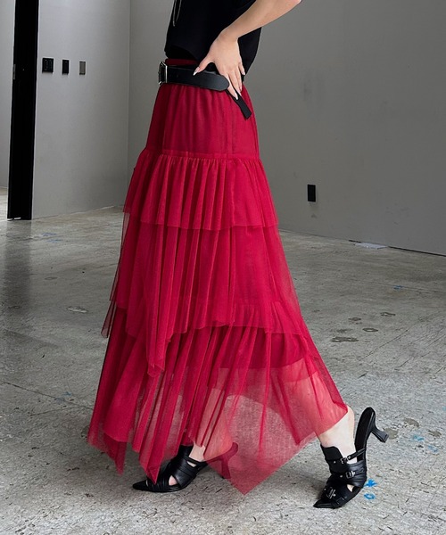 PAGEBOY（ページボーイ）の「チュールフリルスカート 【ペチコート付き・ウエストゴム】（スカート・レディース・チェリーレッド/ブラック/オフホワイト・FREE）」の5枚目の写真
