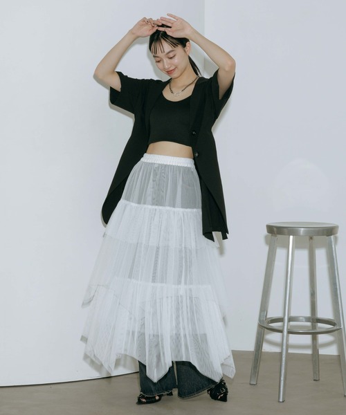 PAGEBOY（ページボーイ）の「チュールフリルスカート 【ペチコート付き・ウエストゴム】（スカート・レディース・チェリーレッド/ブラック/オフホワイト・FREE）」の15枚目の写真