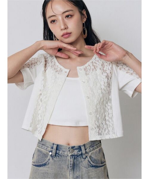 MURUA(ムルーア)の「レーシーアンサンブルトップス 夏服(アンサンブル・レディース・ブルー/ブラック/ホワイト・FREE)」の2枚目の写真
