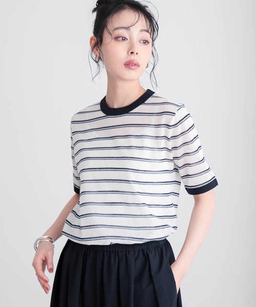 for/c(フォーシー)の「ニットリンガーT/ボーダーT【サスティナブル】(Tシャツ/カットソー・レディース・アイボリー/レッド系/ホワイト系/チャコール/ブルー系・M/L)」の4枚目の写真